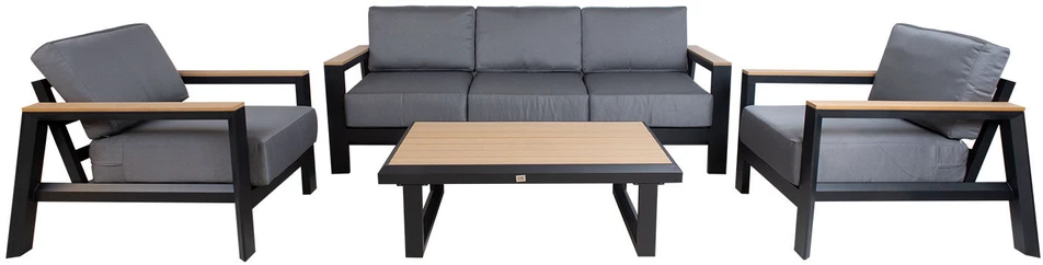 Lauko baldų komplektas Home4You Sodo baldų komplektas FELINO table, sofa and 2 chairs, juodas