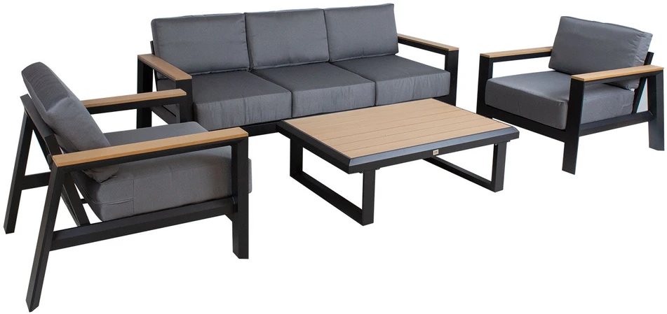 Lauko baldų komplektas Home4You Sodo baldų komplektas FELINO table, sofa and 2 chairs, juodas