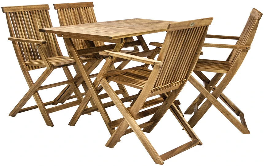 Lauko baldų komplektas Home4You Sodo baldų komplektas FINLAY, stalas ir 4 kėdės (13182), 110x75x72 cm, sulankstomas, mediena: akacija, apdaila: alyvuotas
