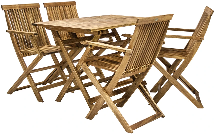 Lauko baldų komplektas Home4You Sodo baldų komplektas FINLAY, stalas ir 4 kėdės (13182), 110x75x72 cm, sulankstomas, mediena: akacija, apdaila: alyvuotas