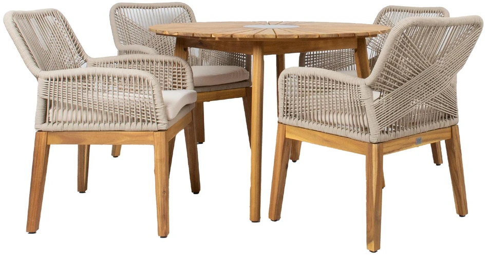 Lauko baldų komplektas Home4You Sodo baldų komplektas FLORIDA stalas ir 4 kėdės, smėlio spalvos