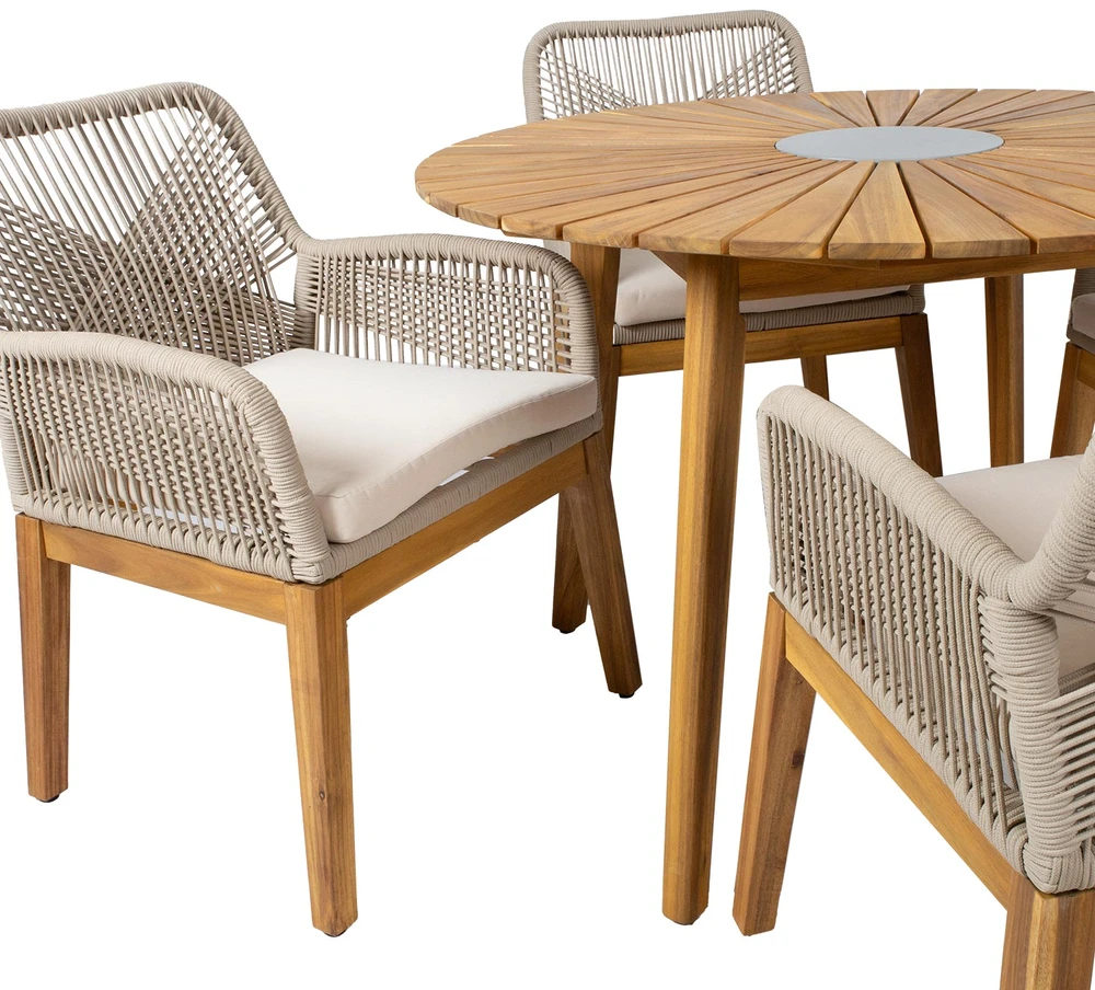 Lauko baldų komplektas Home4You Sodo baldų komplektas FLORIDA stalas ir 4 kėdės, smėlio spalvos
