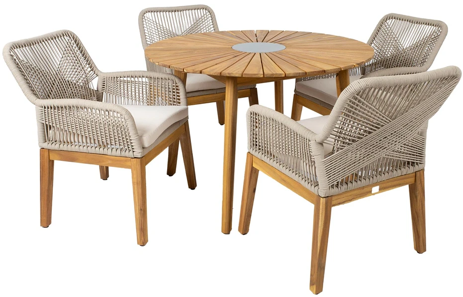 Lauko baldų komplektas Home4You Sodo baldų komplektas FLORIDA stalas ir 4 kėdės, smėlio spalvos