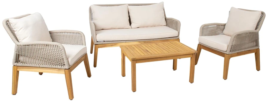 Lauko baldų komplektas Home4You Sodo baldų komplektas FLORIDA stalas, sofa ir 2 foteliai, smėlio spalvos