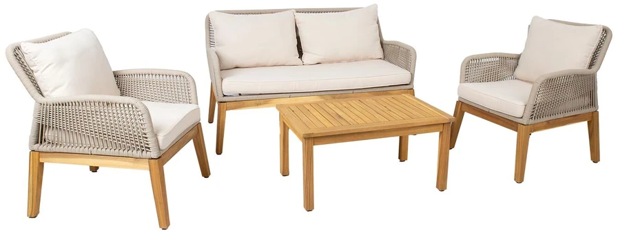 Lauko baldų komplektas Home4You Sodo baldų komplektas FLORIDA stalas, sofa ir 2 foteliai, smėlio spalvos