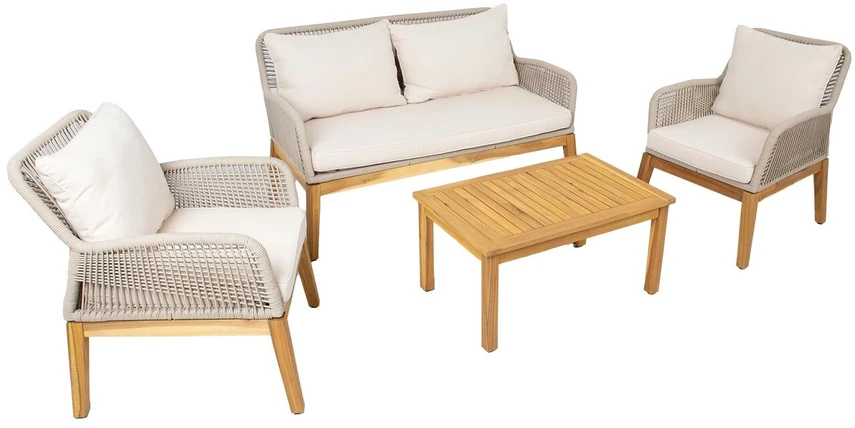 Lauko baldų komplektas Home4You Sodo baldų komplektas FLORIDA stalas, sofa ir 2 foteliai, smėlio spalvos