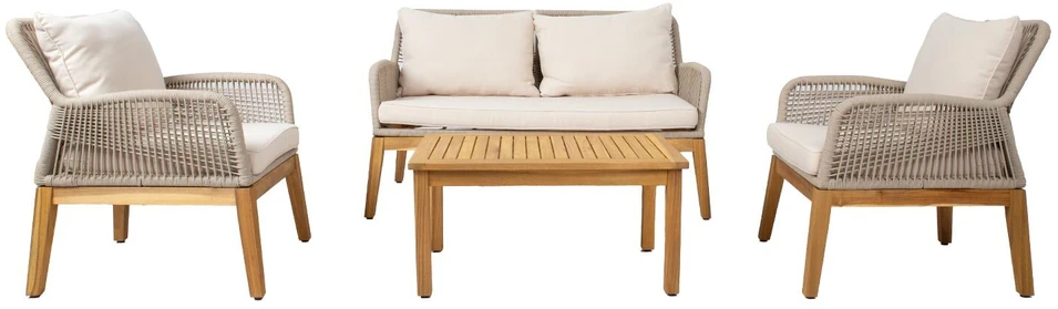 Lauko baldų komplektas Home4You Sodo baldų komplektas FLORIDA stalas, sofa ir 2 foteliai, smėlio spalvos