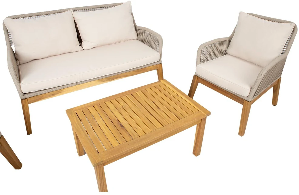 Lauko baldų komplektas Home4You Sodo baldų komplektas FLORIDA stalas, sofa ir 2 foteliai, smėlio spalvos