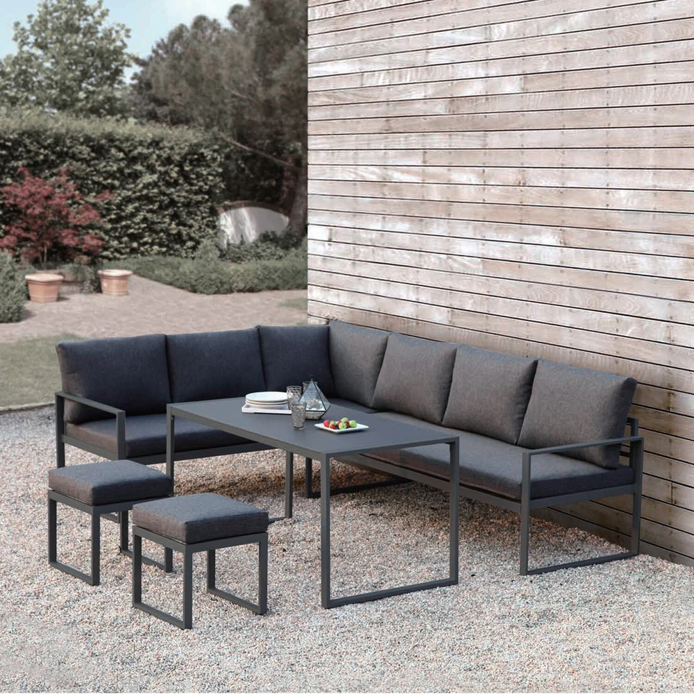 Lauko baldų komplektas Home4You Sodo baldų komplektas LEIPZIG table, corner sofa, 2 ottomans