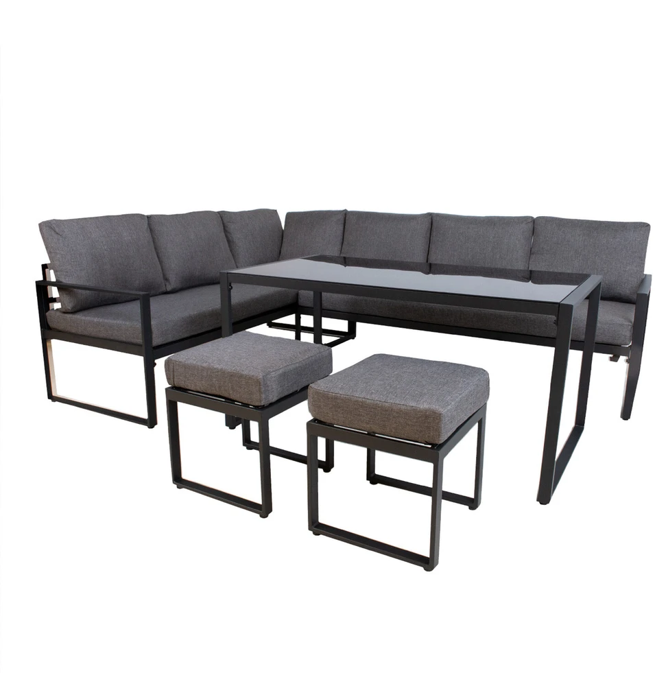 Lauko baldų komplektas Home4You Sodo baldų komplektas LEIPZIG table, corner sofa, 2 ottomans