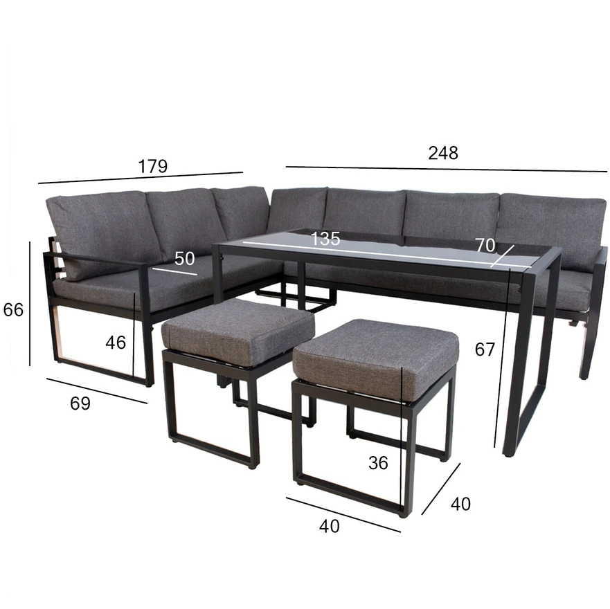 Lauko baldų komplektas Home4You Sodo baldų komplektas LEIPZIG table, corner sofa, 2 ottomans
