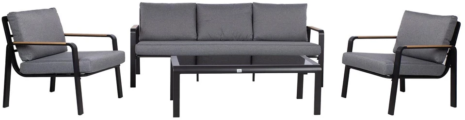 Lauko baldų komplektas Home4You Sodo baldų komplektas LONA table, sofa and 2 chairs, pilkas/juodas