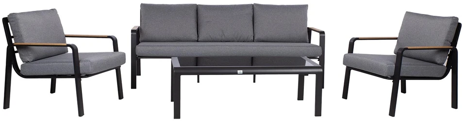 Lauko baldų komplektas Home4You Sodo baldų komplektas LONA table, sofa and 2 chairs, pilkas/juodas