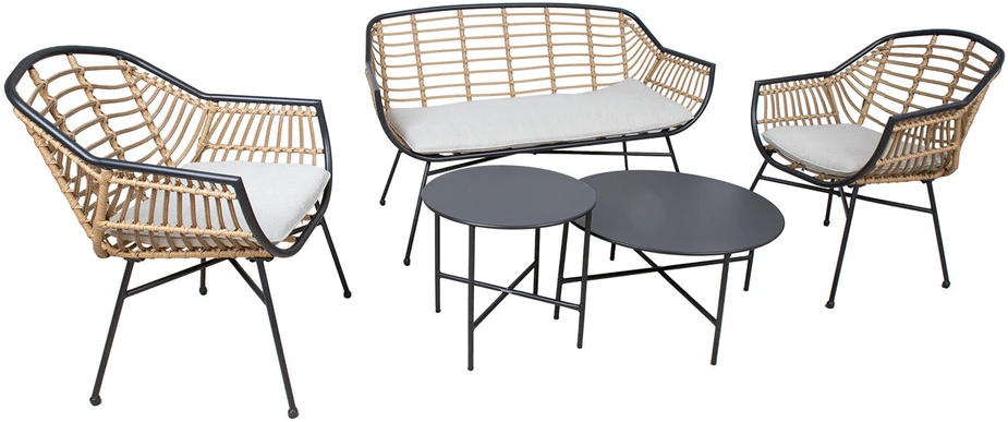 Lauko baldų komplektas Home4You Sodo baldų komplektas LUNDE sofa, 2 kėdės ir 2 stalai
