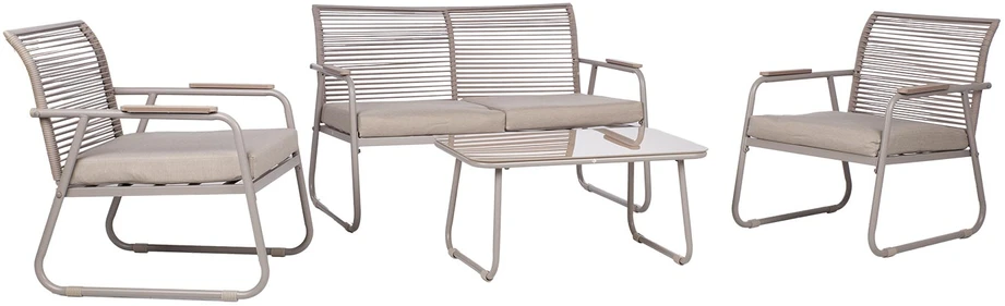 Lauko baldų komplektas Home4You Sodo baldų komplektas MACOS stalas, sofa ir 2 kėdės, smėlio spalvos