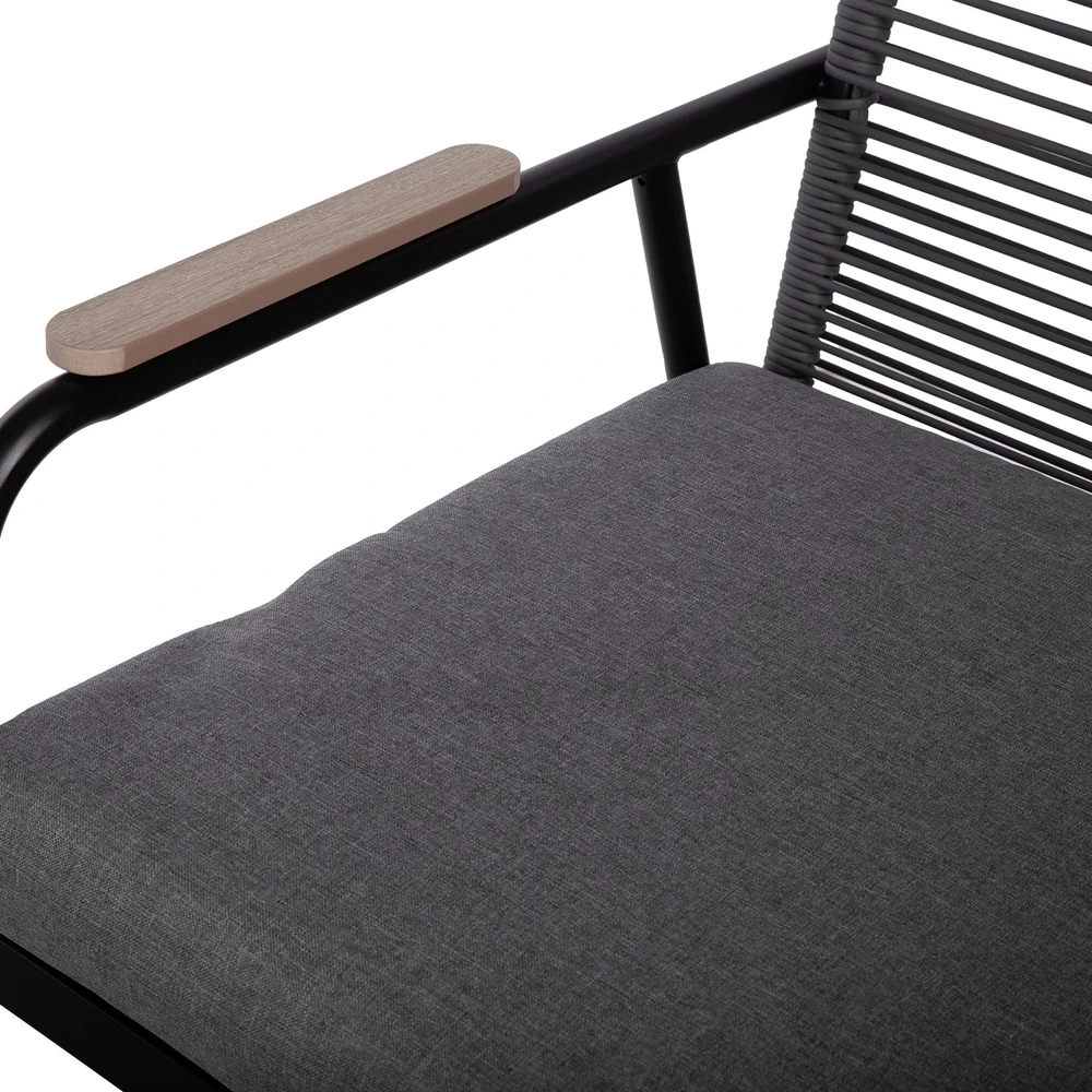 Lauko baldų komplektas Home4You Sodo baldų komplektas MACOS table, sofa and 2 chairs, pilkas/juodas