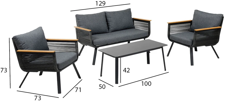 Lauko baldų komplektas Home4You Sodo baldų komplektas MALAGA table, sofa and 2 chairs