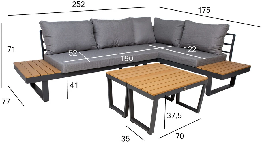 Lauko baldų komplektas Home4You Sodo baldų komplektas MALTA modular sofa, 2 tables