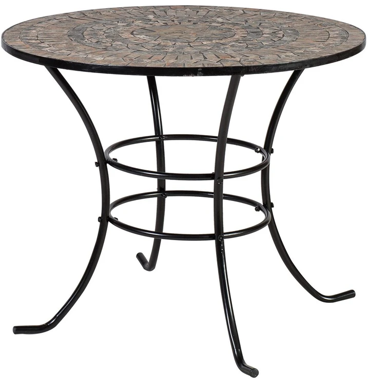 Lauko baldų komplektas Home4You Sodo baldų komplektas MOSAIC stalas ir 4 kėdės (38665), metalinis rėmas, spalva: juoda