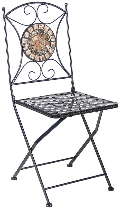Lauko baldų komplektas Home4You Sodo baldų komplektas MOSAIC stalas ir 4 kėdės (38665), metalinis rėmas, spalva: juoda