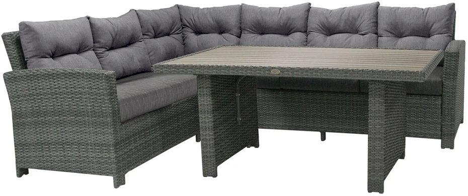 Home4You Lauko baldų komplektas PAVIA stalas, kampinė sofa, tamsiai pilkas