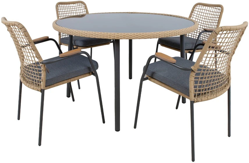 Lauko baldų komplektas Home4You Sodo baldų komplektas PRUSSIA stalas ir 4 kėdės