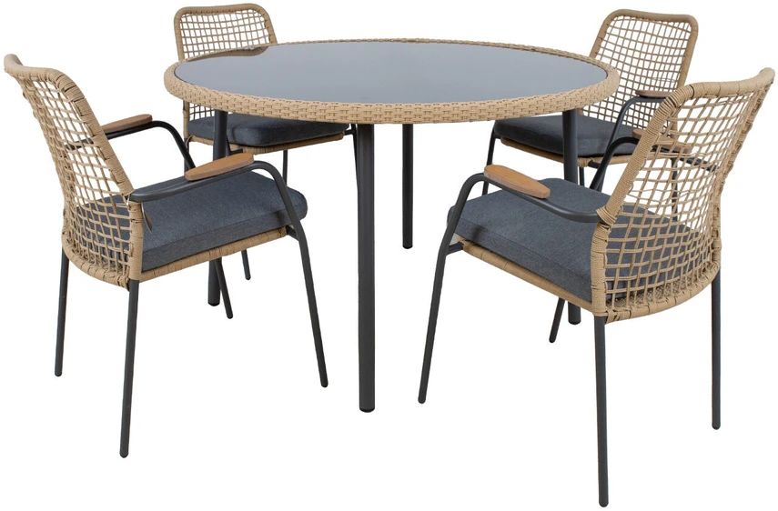 Lauko baldų komplektas Home4You Sodo baldų komplektas PRUSSIA stalas ir 4 kėdės