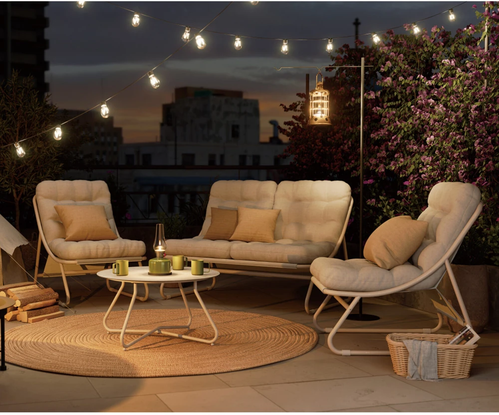 Lauko baldų komplektas Home4You Sodo baldų komplektas SAMBA stalas, sofa ir 2 kėdės, šviesiai pilka