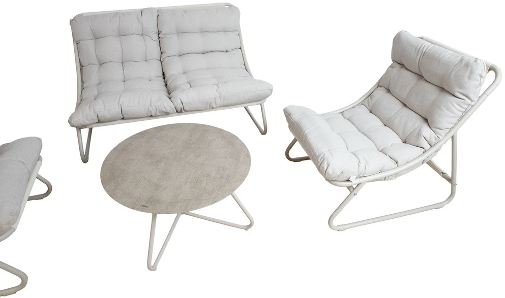 Lauko baldų komplektas Home4You Sodo baldų komplektas SAMBA stalas, sofa ir 2 kėdės, šviesiai pilka