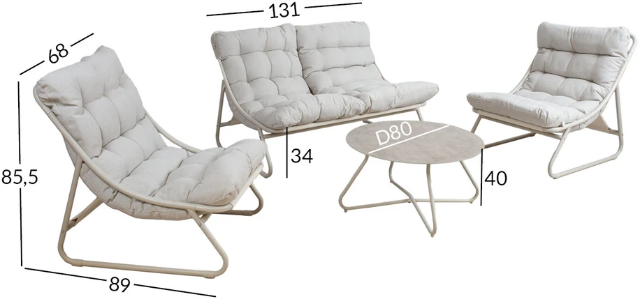 Lauko baldų komplektas Home4You Sodo baldų komplektas SAMBA stalas, sofa ir 2 kėdės, šviesiai pilka