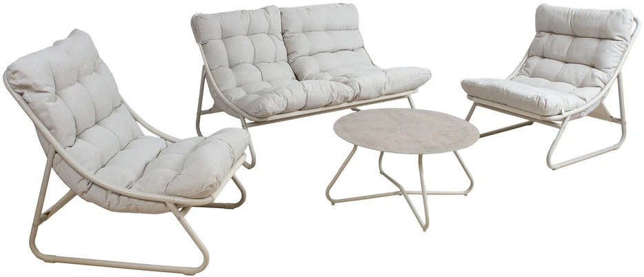 Lauko baldų komplektas Home4You Sodo baldų komplektas SAMBA stalas, sofa ir 2 kėdės, šviesiai pilka