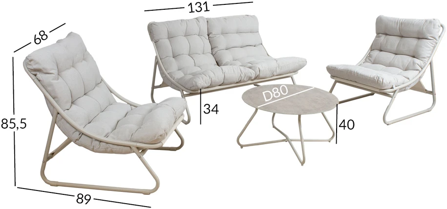 Lauko baldų komplektas Home4You Sodo baldų komplektas SAMBA stalas, sofa ir 2 kėdės, šviesiai pilka