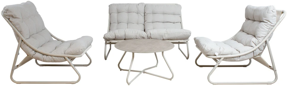 Lauko baldų komplektas Home4You Sodo baldų komplektas SAMBA stalas, sofa ir 2 kėdės, šviesiai pilka