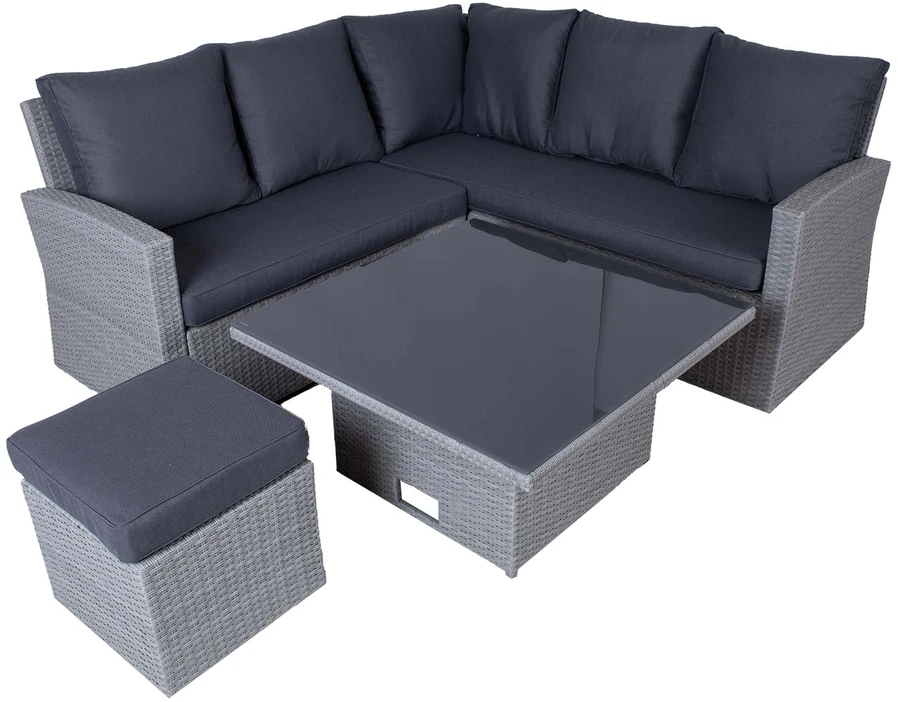 Lauko baldų komplektas Home4You Sodo baldų komplektas SAMUEL stalas, kampinė sofa ir pufas