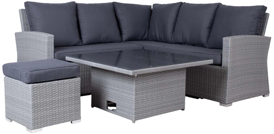 Lauko baldų komplektas Home4You Sodo baldų komplektas SAMUEL stalas, kampinė sofa ir pufas