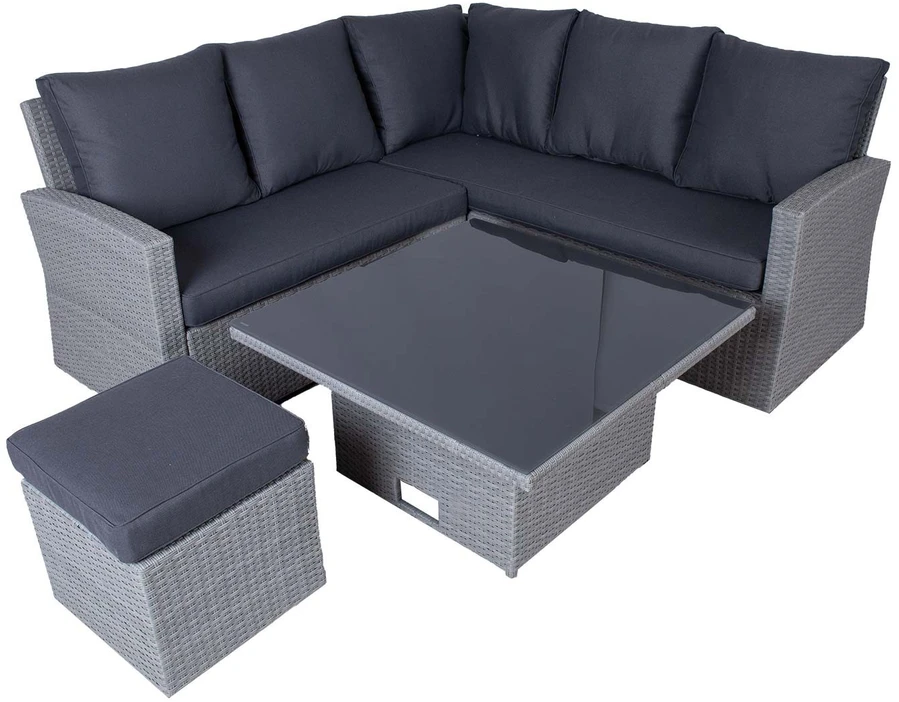 Lauko baldų komplektas Home4You Sodo baldų komplektas SAMUEL stalas, kampinė sofa ir pufas