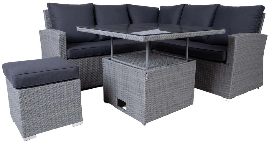 Lauko baldų komplektas Home4You Sodo baldų komplektas SAMUEL stalas, kampinė sofa ir pufas