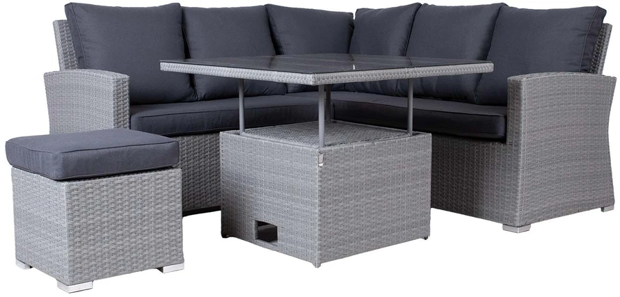 Lauko baldų komplektas Home4You Sodo baldų komplektas SAMUEL stalas, kampinė sofa ir pufas