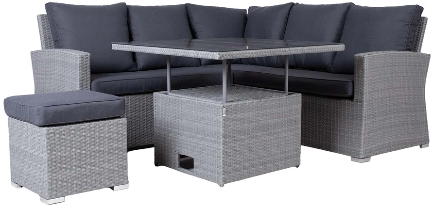 Lauko baldų komplektas Home4You Sodo baldų komplektas SAMUEL stalas, kampinė sofa ir pufas