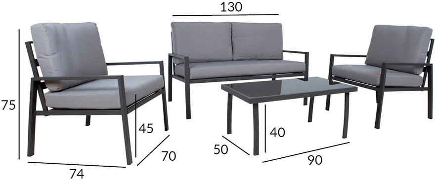 Lauko baldų komplektas Home4You Sodo baldų komplektas TIFTON table, sofa, 2 chairs