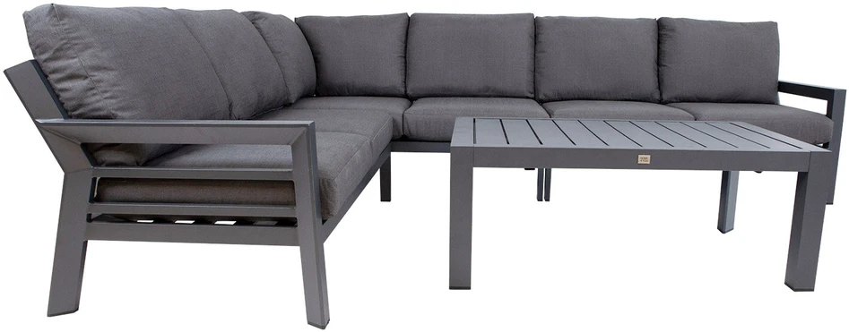 Lauko baldų komplektas Home4You Dark Sodo baldų komplektas TOMSON stalas ir kampinė sofa, tamsiai pilka
