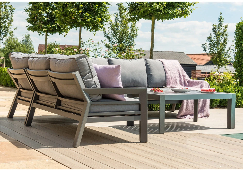 Lauko baldų komplektas Home4You Dark Sodo baldų komplektas TOMSON stalas ir kampinė sofa, tamsiai pilka