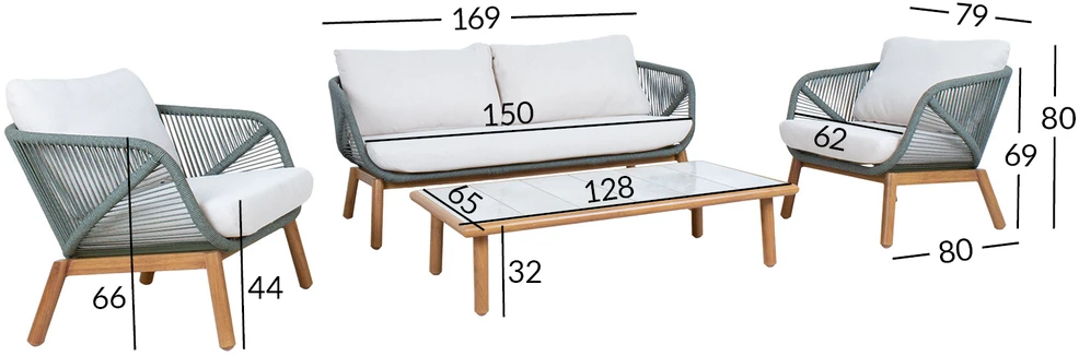 Lauko baldų komplektas Home4You Sodo baldų komplektas TUXEDO stalas, sofa ir 2 kėdės