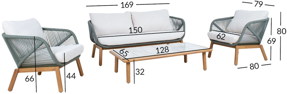 Lauko baldų komplektas Home4You Sodo baldų komplektas TUXEDO stalas, sofa ir 2 kėdės