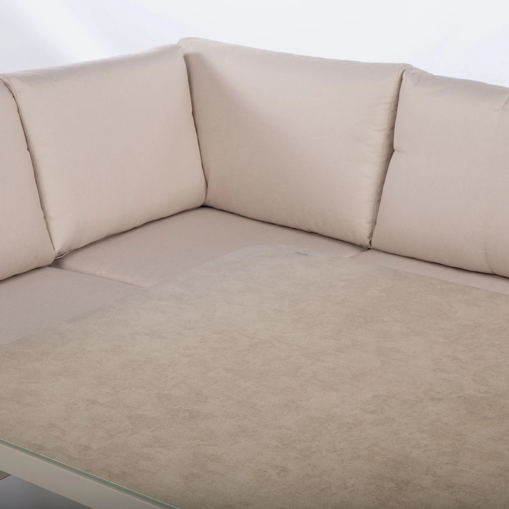 Lauko baldų komplektas Home4You Sodo baldų komplektas UPLAND stalas ir kampinė sofa, smėlio spalvos