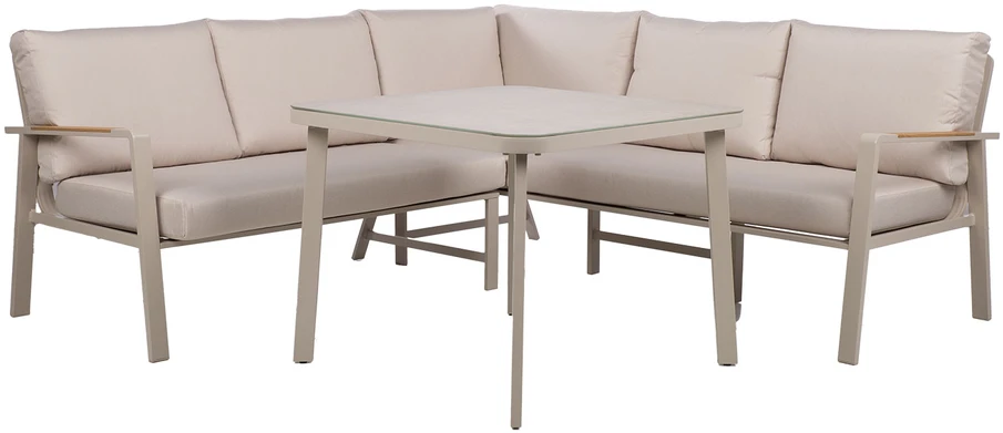 Home4You Lauko baldų komplektas UPLAND Stalas ir kampinė sofa Smėlio