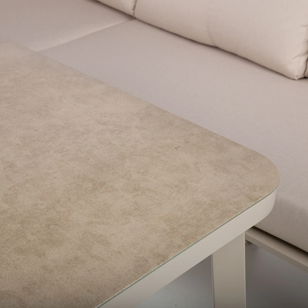 Lauko baldų komplektas Home4You Sodo baldų komplektas UPLAND stalas ir kampinė sofa, smėlio spalvos