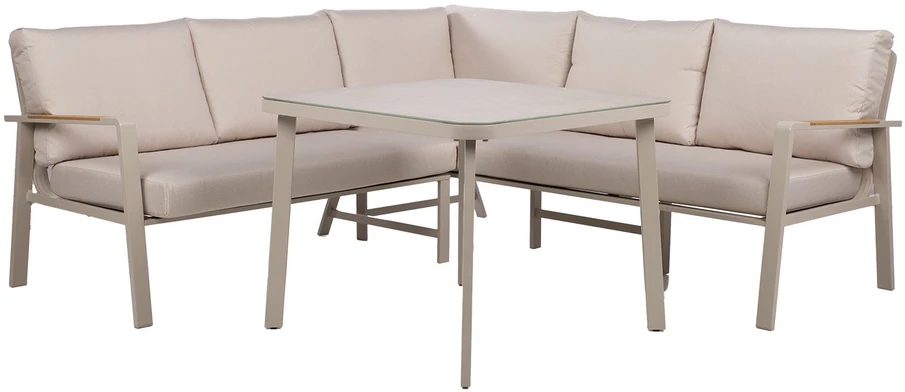 Lauko baldų komplektas Home4You Sodo baldų komplektas UPLAND stalas ir kampinė sofa, smėlio spalvos