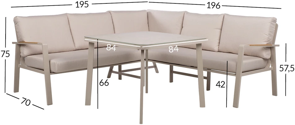 Home4You Lauko baldų komplektas UPLAND Stalas ir kampinė sofa Smėlio