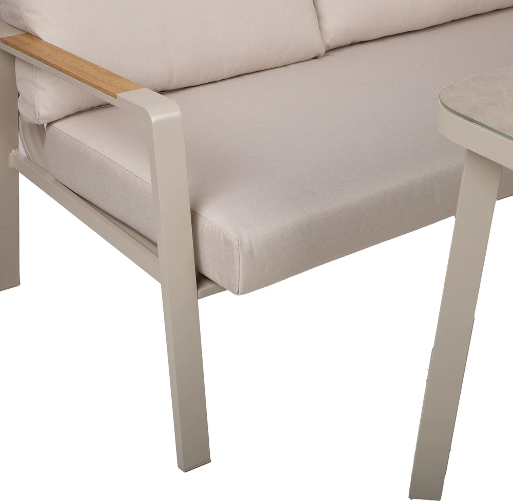 Home4You Lauko baldų komplektas UPLAND Stalas ir kampinė sofa Smėlio